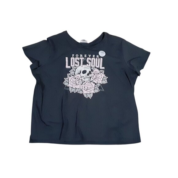 Womens Plus Size 4X Graphic Tee Forever Lost Soul Skull Roses New Pink Closet - Picture 2 of 4